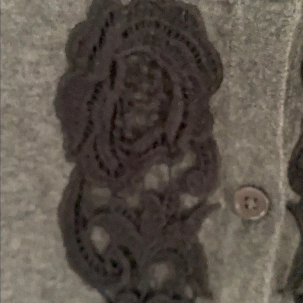 TALBOTS grey cardigan black lace floral appliqué - Picture 4 of 5